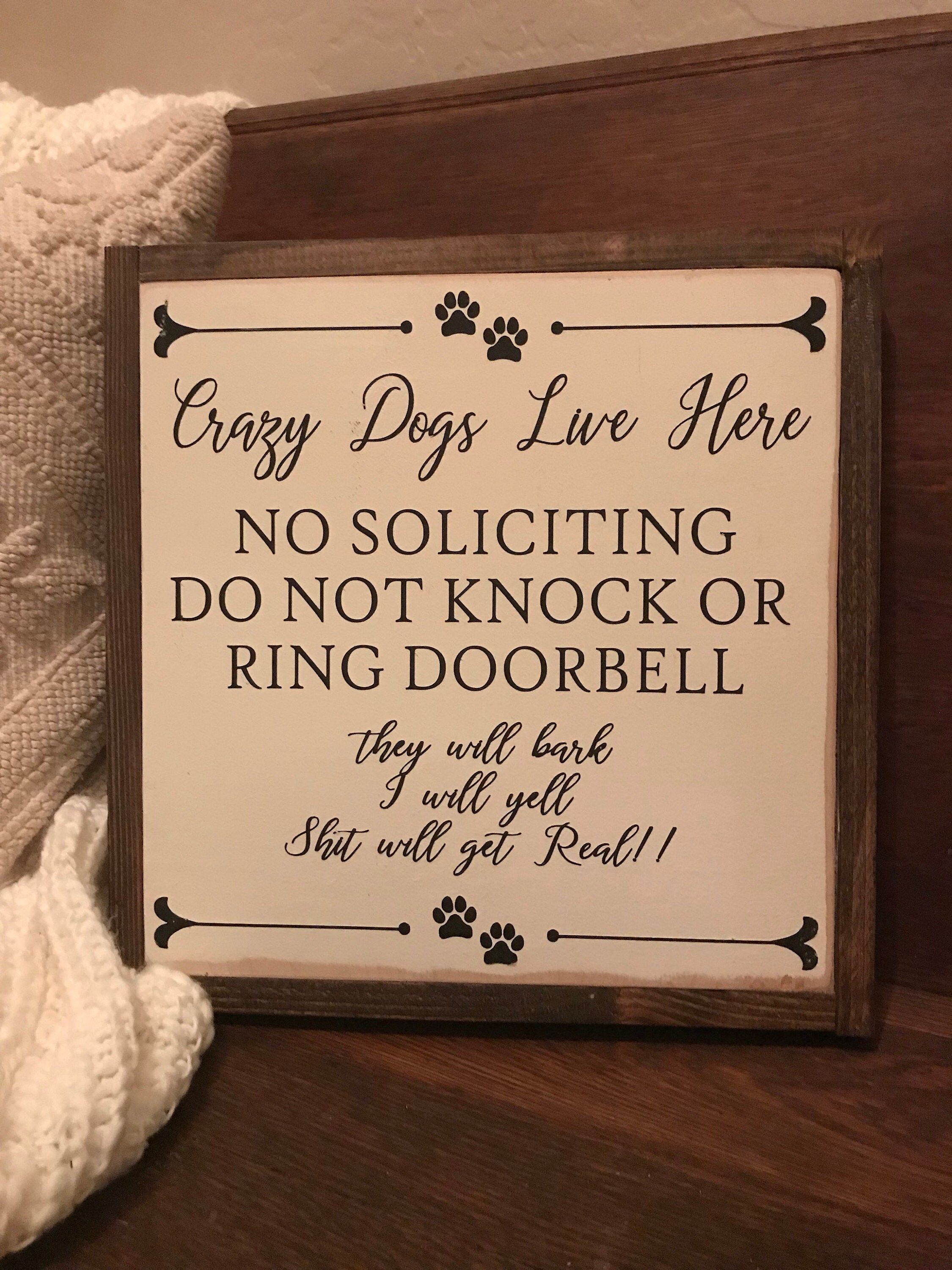 No soliciting Do not ring doorbell Dog sign wood sign.... Etsy