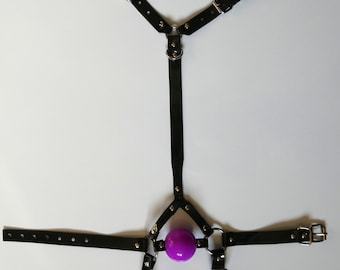 Harness ballgag type 2 with black PVC strap -Lockable -Vegan