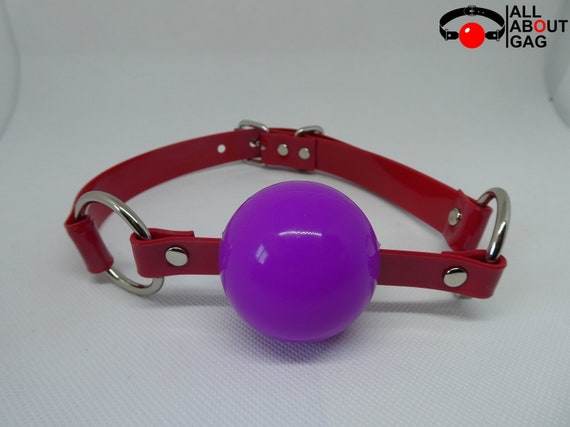 Purple Silicon Ball Gag With Pvc Red Strap Lockable Vegan Etsy