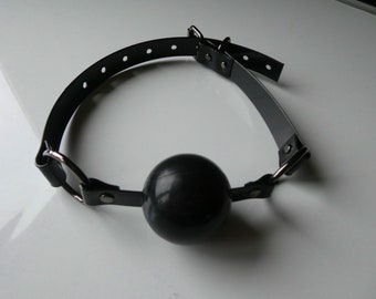 Full Black Silicon Ball Gag with  PVC black strap -Lockable -Vegan
