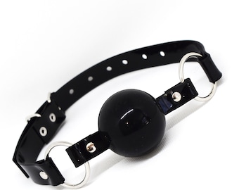 Black Silicon Ball Gag with  PVC black strap -Lockable -Vegan