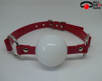 White Silicon Ball Gag with  PVC red strap -Lockable -Vegan