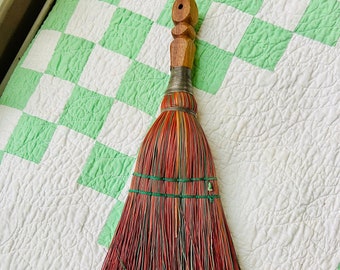 Vintage Christmas Color Red & Green Hand Broom Wooden Handle Farmhouse Decor