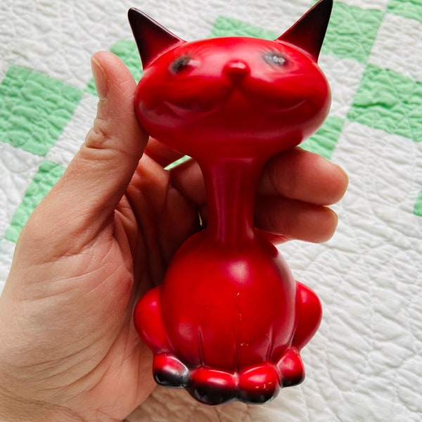 Vintage RARE Mod MCM Cat  Mid-Century Modern Ceramic West German Labeled Bright Red & Black Cat Pretzel Holder