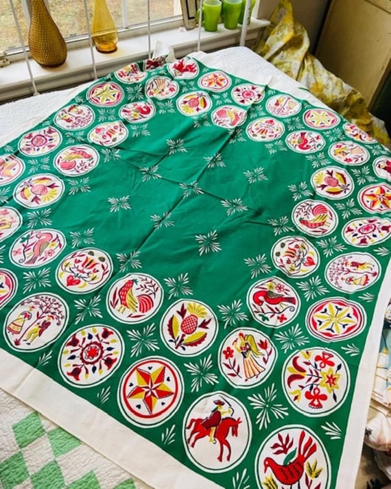MCM Kitchen Vintage Irish Linen Vintage Linen Tablecloth Vintage St Patrick’s Day Vintage Mid Century Embroidered Irish Linen Tablecloth