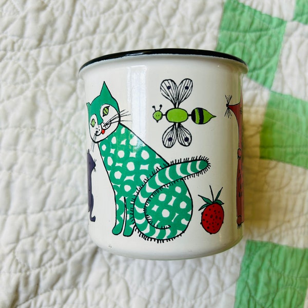 Vintage Finel Enamel Childs Mug Art by Kaj Franck