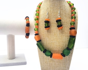 Conjunto de joyas de cuentas de Halloween para ella, collar, pendientes, pulsera de cuentas, regalo para mujer creativa.