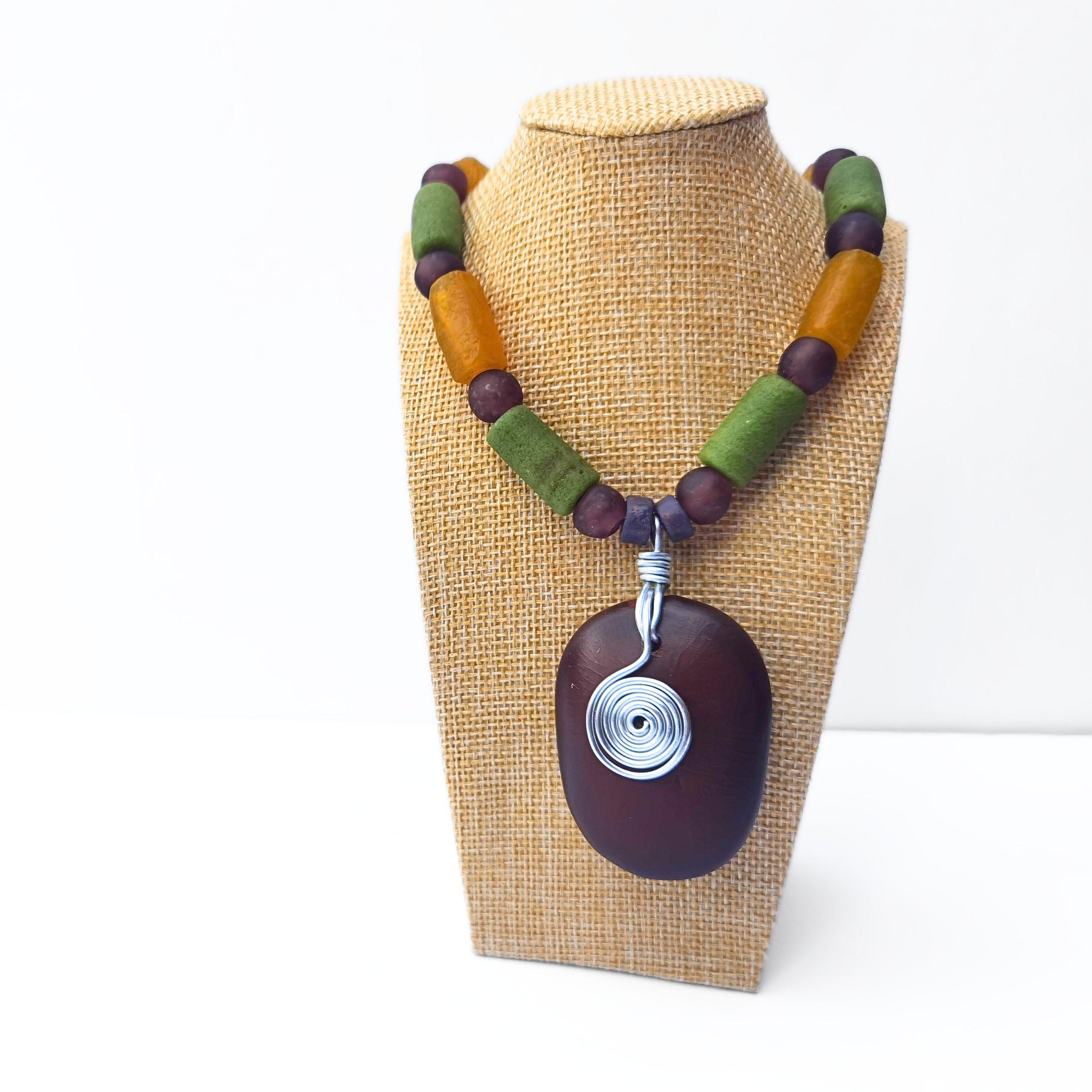 Pendant glass bead necklace, Colourful beaded jewellery, Statement piece, Artisan gift for her