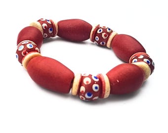 Pulsera de cuentas de lunares hecha con cuentas de vidrio reciclado africano, accesorios naturales para mujer.