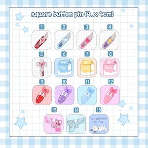 Menhera Button Pin Holographic Yami kawaii Tenshi Kaiwai Yumekawaii Tiny Square Button