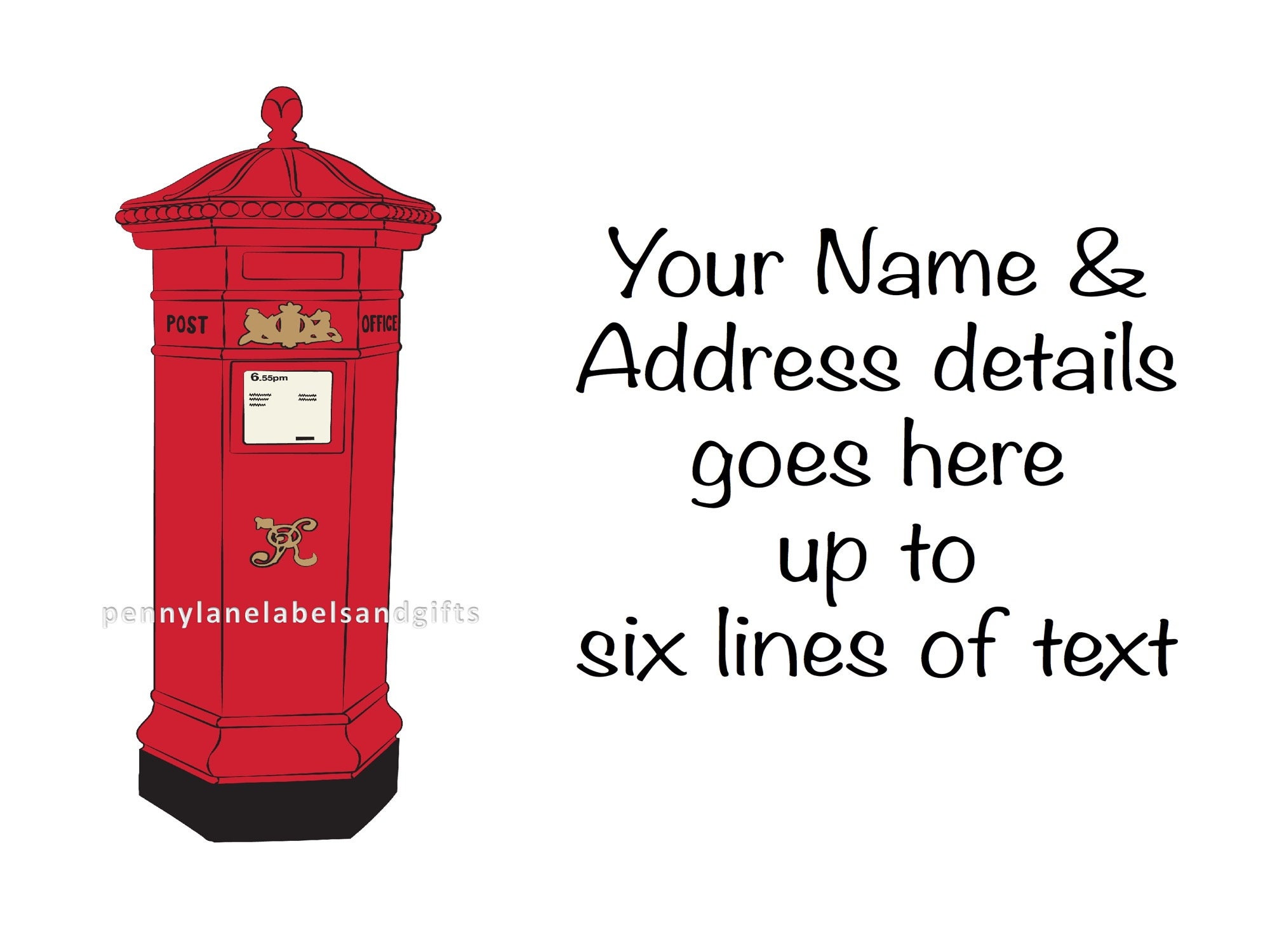 Craft RED POST BOX Personalised Sticky Address Labels Parcel Stickers 