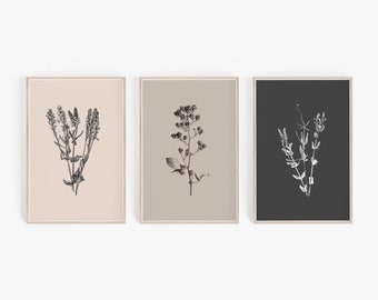 Set of 3 Digital Prints, Botanical Prints, Farmhouse Prints, Farmhouse Wall Art, Watercolor Effect, Art Prints, Wall Decor, Digital Prints