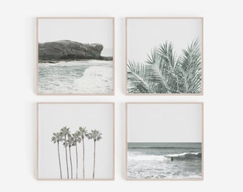 Coastal, Set of 4 Prints, Digital Prints, Square Prints, Coastal Prints, Beach Wall Art, Beach Prints, Coastal Decor, Wall Art, Palms, Surf