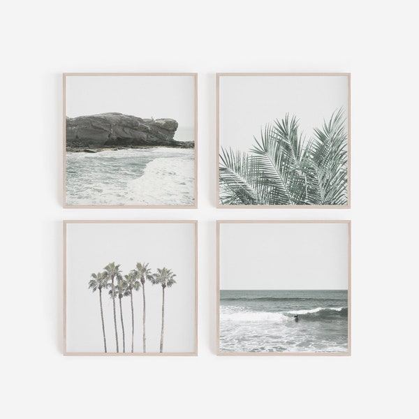 Coastal, Set of 4 Prints, Digital Prints, Square Prints, Coastal Prints, Beach Wall Art, Beach Prints, Coastal Decor, Wall Art, Palms, Surf