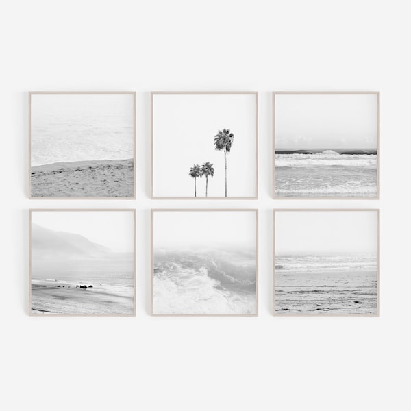 Coastal Prints, Set of 6 Prints, Digital Prints, Black and White Prints, Beach, Living Room, Wall Art, Prints, Black and White, Home Decor