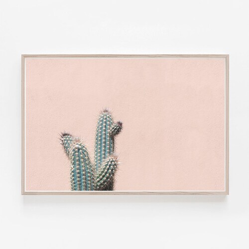 Pink Cactus Wall Art Cacti Print Digital Download Mint and Etsy