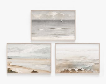 Coastal Escape, Digital Prints, Coastal Wall Art, Set of 3, Prints, Beach, Wall Art, Horizontal Prints, Coastal Prints, Vintage Art Prints