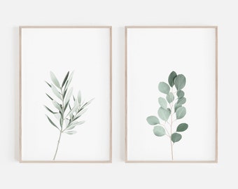 Set of 2 Wall Art, Digital Prints, Botanical Prints, Botanical Wall Art, Olive Print, Eucalyptus Print, Green Wall Art, Large Wall Art,Print