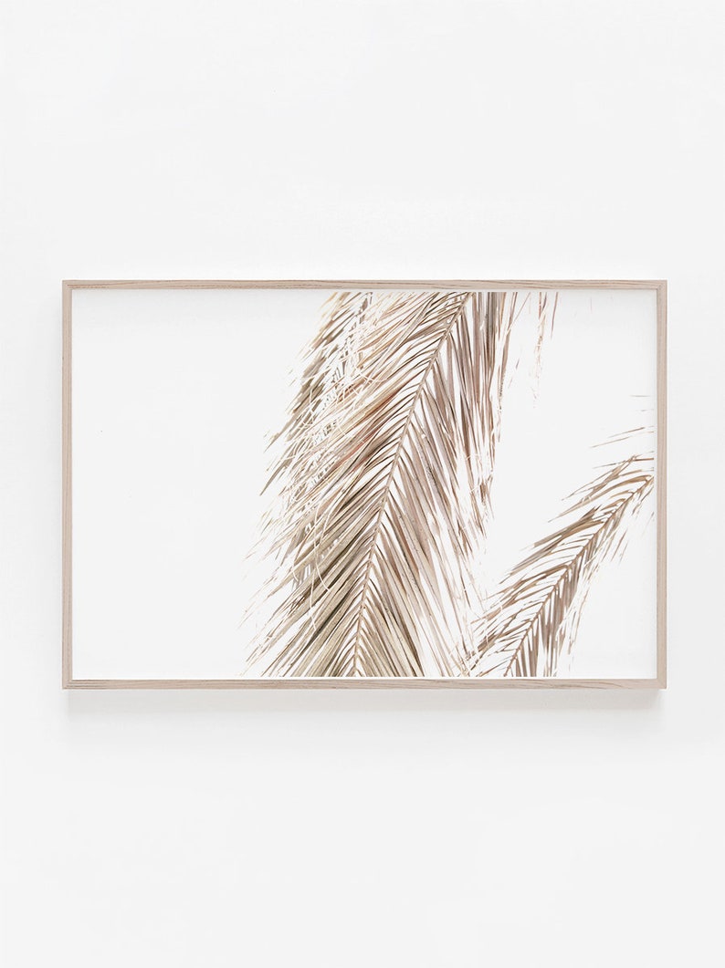 Horizontal Print, Horizontal Wall Art, Palm Leaf Print, Tropical Print, Palm Leaves, Tropical Decor, Pale Yellow Wall Art,Palm Leaf,Tropical image 1