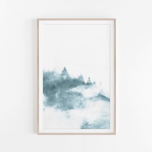 Nature Print, Digital Print, Watercolor Print, Watercolor Wall Art, Fog Print, Blue Wall Art, Nature Wall Art, Printable Wall Art,Watercolor image 4