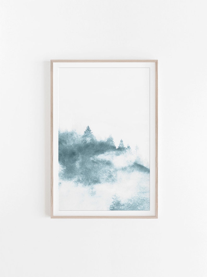 Nature Print, Digital Print, Watercolor Print, Watercolor Wall Art, Fog Print, Blue Wall Art, Nature Wall Art, Printable Wall Art,Watercolor image 4