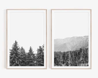 Black and White Prints,Scandinavian,Mountain Print,Nordic Prints,Dorm Decor,Wall Art,Forest Print,Nature Print,Set of 2 Prints,Set of Prints