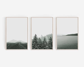 Set of 3 Prints, Nature Prints, Nature Wall Art, Nature Decor, Mountain Print, Forest Print, Green Wall Art, Mountain Wall Art, Forest Art