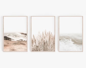 Set of 3 Prints, DIGITAL Prints, Wall Art, Coastal Art Prints, Pampas Print, Printable Wall Art, Beach Prints, Beach Wall Art, Poster Prints