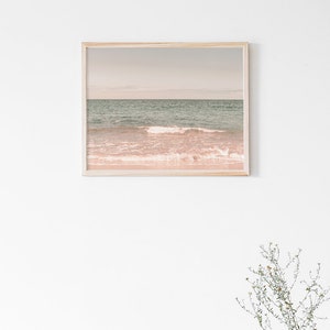 DIY WALL ART, Horizontal Print, Beach Print, Beach Wall Art, Horizontal Wall Art, Wave Print, Ocean Print, Pink Wall Art, Beach Photography image 2