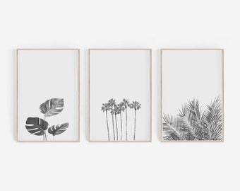 Set of Prints,Palm Tree Print,Monstera Print,Palm Leaves Print,Set of 3 Prints,Black and White Prints,Set of 3 Art,Prints Sets,Palm Print