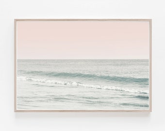 Horizontal Print, Horizontal Wall Art, Beach Print, Beach Wall Art, Pastel Print, Pink Wall Art, Beach, Photography,Large Wall Art,Art Print