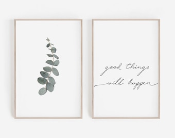 Set of 2 Prints, Wall Art Prints, Set of 2, Art Prints, Printable Wall Art, Eucalyptus Print, Quote Print, Instant Download, Large Wall Art