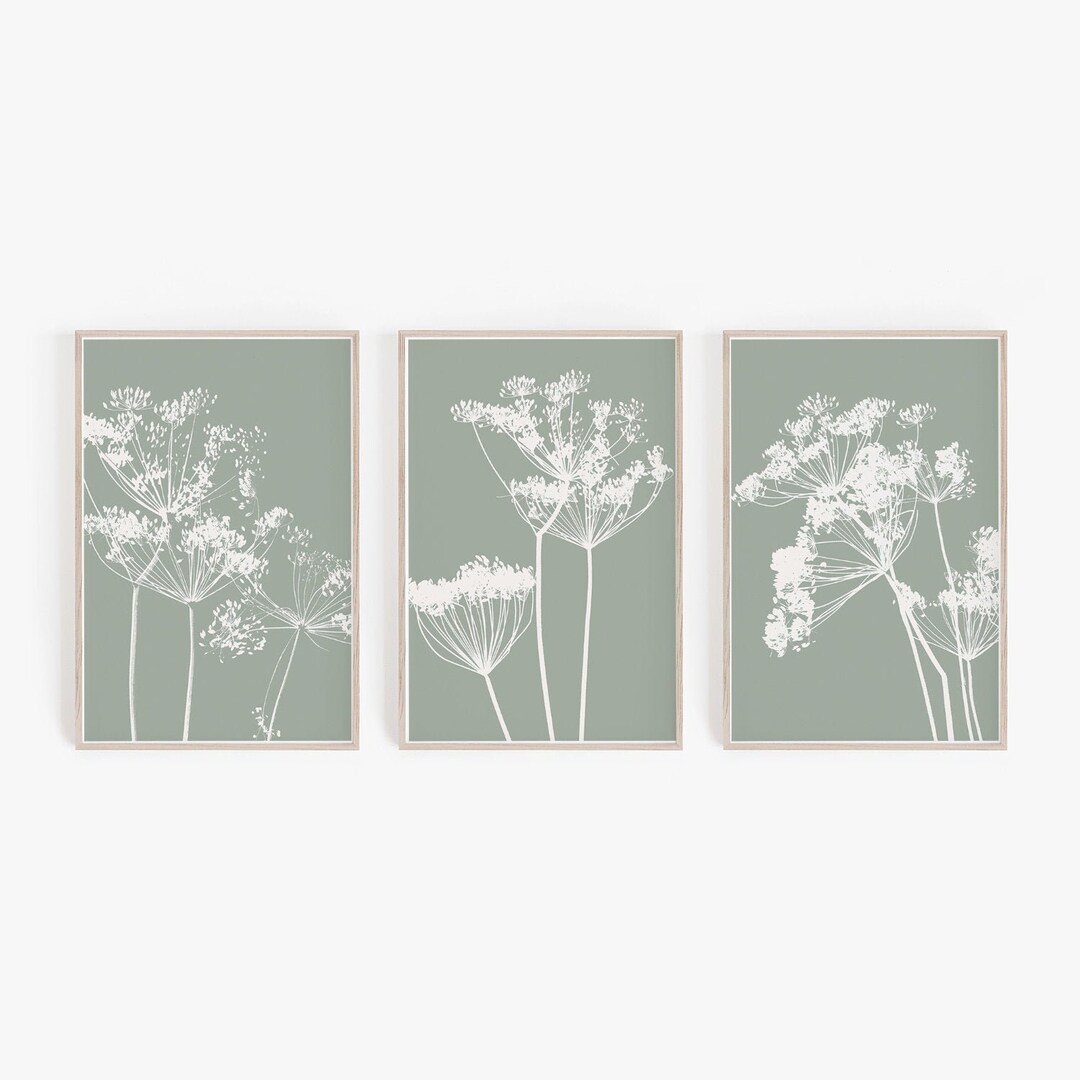 Digital Prints, Sage Green Wall Art, Botanical Prints, Set of 3 Prints ...