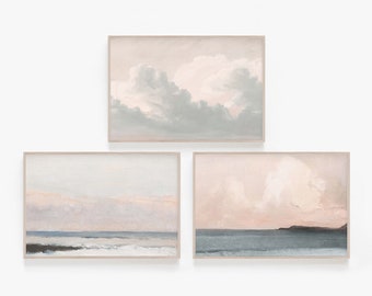 Dreamy Sunset, Cloud, Sunset Landscape, Wall Art, Digital Prints, Set of 3, Summer, Prints, Landscape, Art, Horizontal Prints, Pink, Nursery