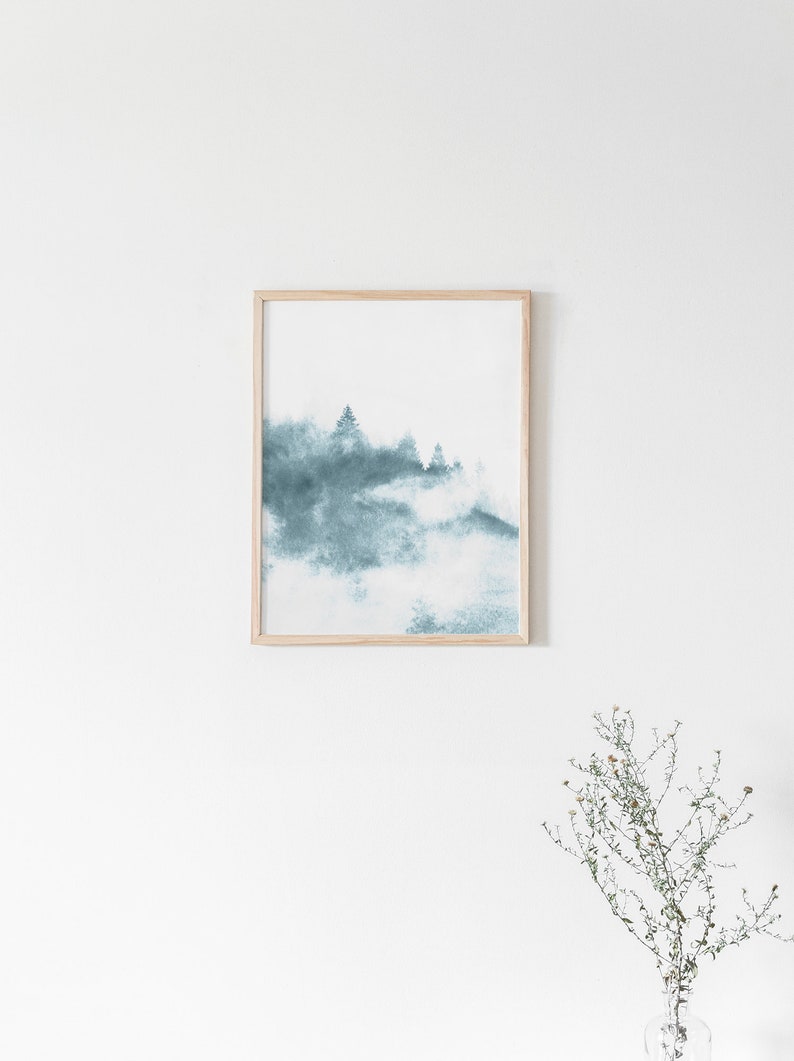 Nature Print, Digital Print, Watercolor Print, Watercolor Wall Art, Fog Print, Blue Wall Art, Nature Wall Art, Printable Wall Art,Watercolor image 3