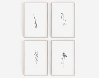 Set of 4 Prints,Minimalist Wall Art,Minimalist Prints,Large Wall Art,Botanical Print,Botanical Wall Art,Wall Decor,Black and White Art,Print