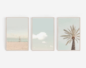 Set of 3 Prints,Beach Print,Palm Trees Print,Cloud Print,Blue Wall Art,Wall Decor,Pastel Wall Art,Room Decor,Set of 3 Wall Art,Digital Print