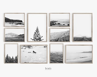 NATURE, GALLERY Wall Set, Pine Tree, Digital Download, Wall Art, Forest, Black and White, Wall Prints, Set of 10, Prints, Nordic Living Room