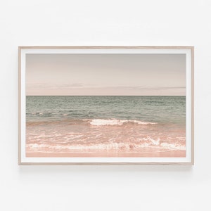 DIY WALL ART, Horizontal Print, Beach Print, Beach Wall Art, Horizontal Wall Art, Wave Print, Ocean Print, Pink Wall Art, Beach Photography image 1