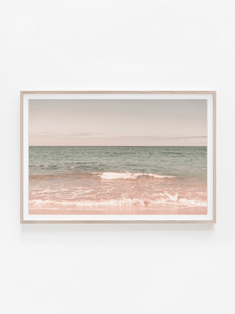 DIY WALL ART, Horizontal Print, Beach Print, Beach Wall Art, Horizontal Wall Art, Wave Print, Ocean Print, Pink Wall Art, Beach Photography image 1