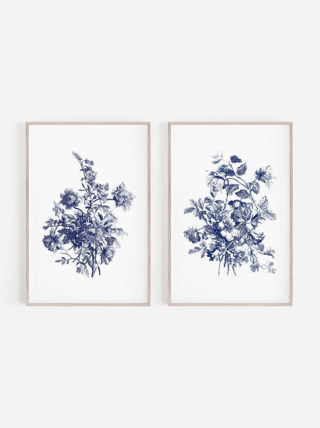 Digital Prints, Set of 2, Blue Wall Art, Farmhouse Prints, Floral Prints, Farmhouse Wall Art