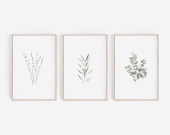 Set of Prints, Wall Art Prints, Bathroom Decor, Set of 3 Prints, Botanical Prints, Farmhouse Decor, Lavender Print, Eucalyptus Print, Green