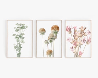 Prints Set, Watercolor Digital Prints, Wall Art Set of 3, Farmhouse Prints, Set of 3 Prints, Botanical Prints, Botanical Art,Farmhouse Decor