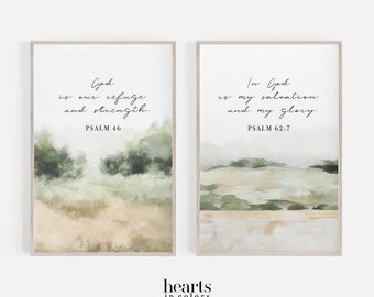 Christian Wall Art, Digital Prints, Set of 2, Farmhouse, Bible Verse, Christian Print, Psalm 46, Landscape Print, Scripture, Christian Gift