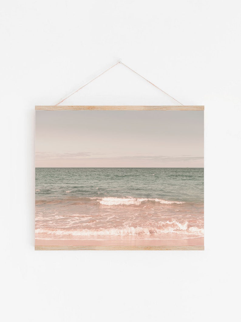 DIY WALL ART, Horizontal Print, Beach Print, Beach Wall Art, Horizontal Wall Art, Wave Print, Ocean Print, Pink Wall Art, Beach Photography image 3