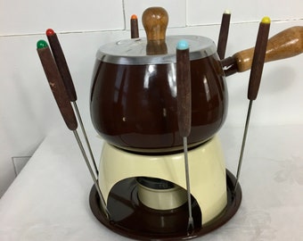 Fondue Set Lions email 70s in vintage pot country house Enamel shabby decoration rustic kitchen pot Deco nostalgia 60s