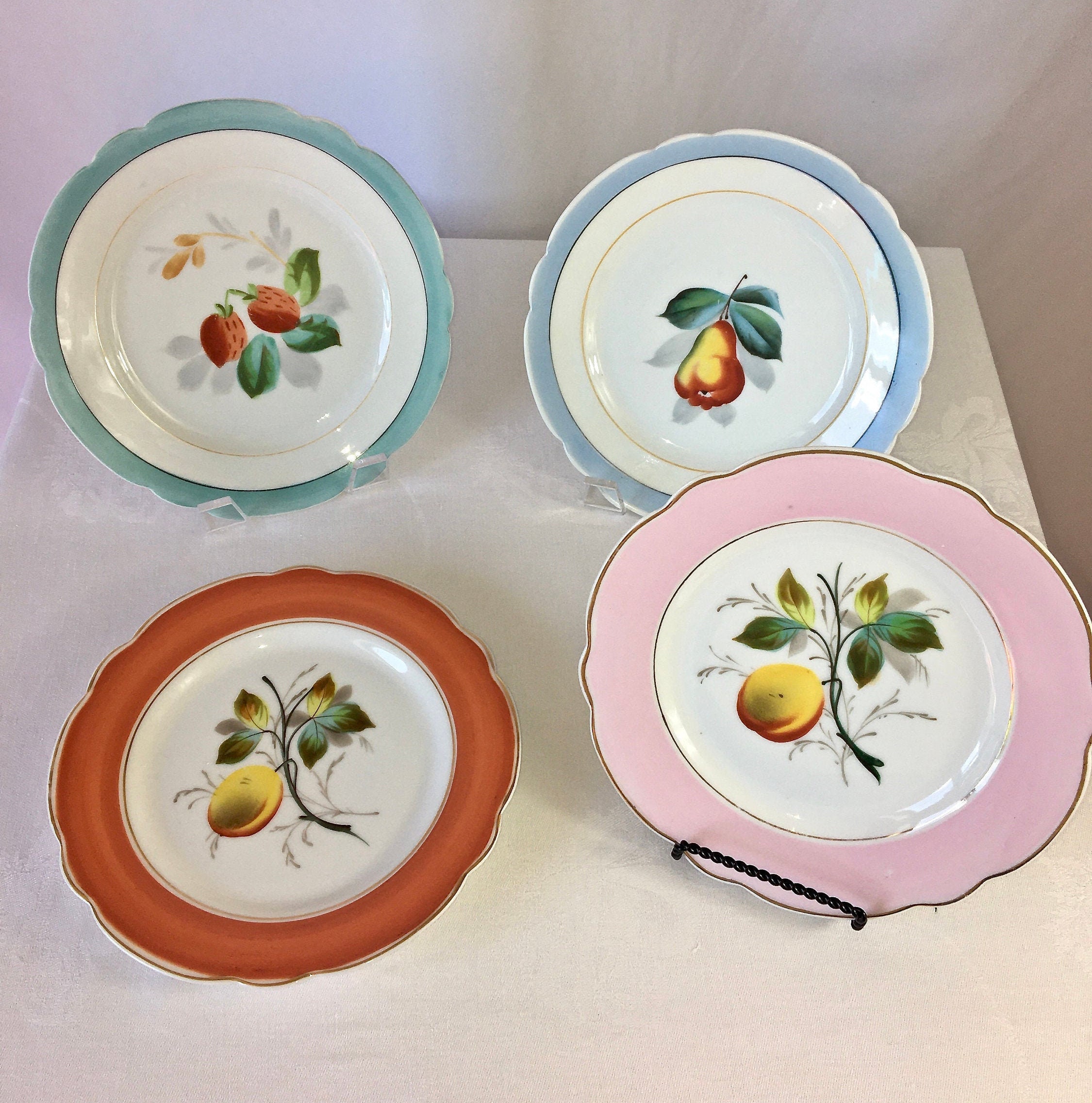 Four Porcelain Dessert/ Fruit Plates with Gilt Rims and Etsy