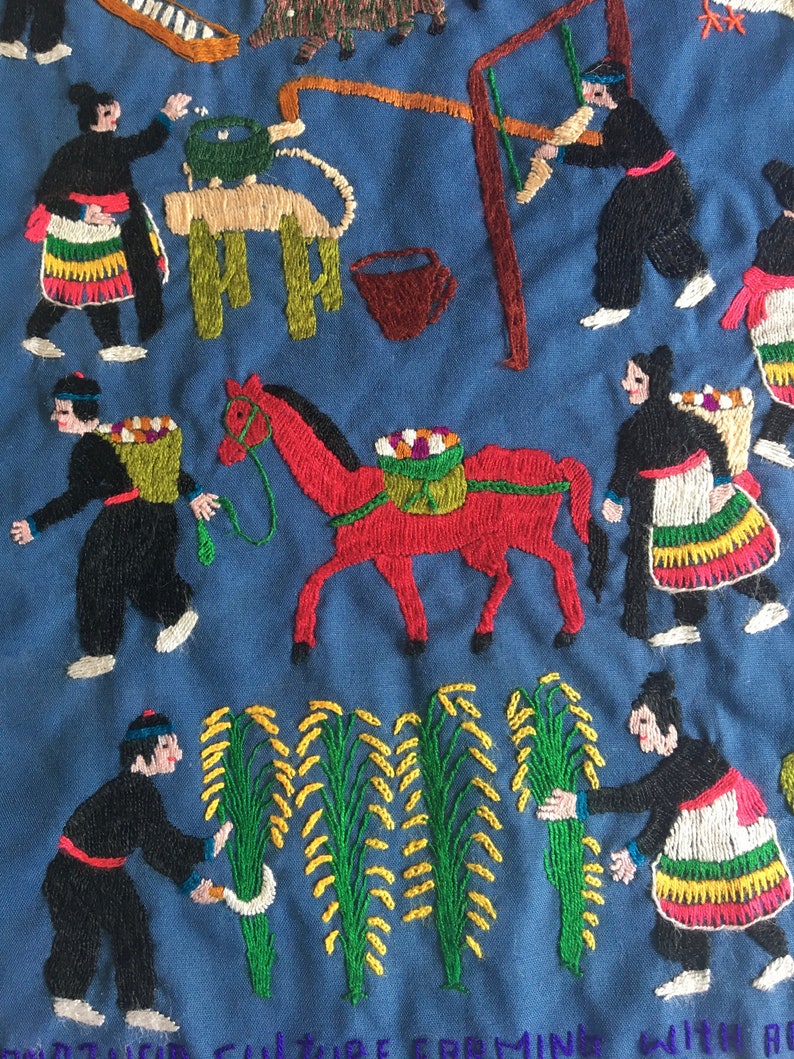 Hmong Story Cloth Hand Embroidered Folk Art Piece with Text Etsy