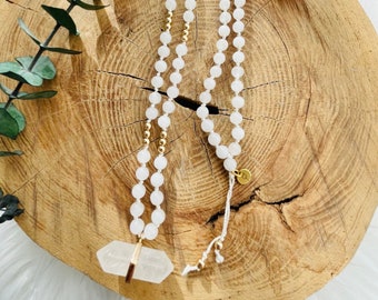 Collier pointe de quartz clair-Jade -