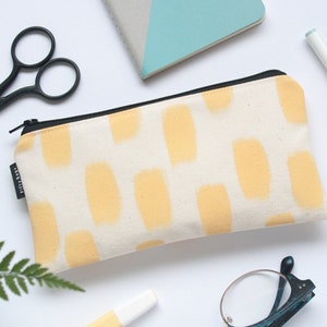 Canvas zipper pouch pencil case lemon, yellow, pastel, handpainted, modern, abstract, minimal, scandinavian, sturdy, original, 100% cotton image 1